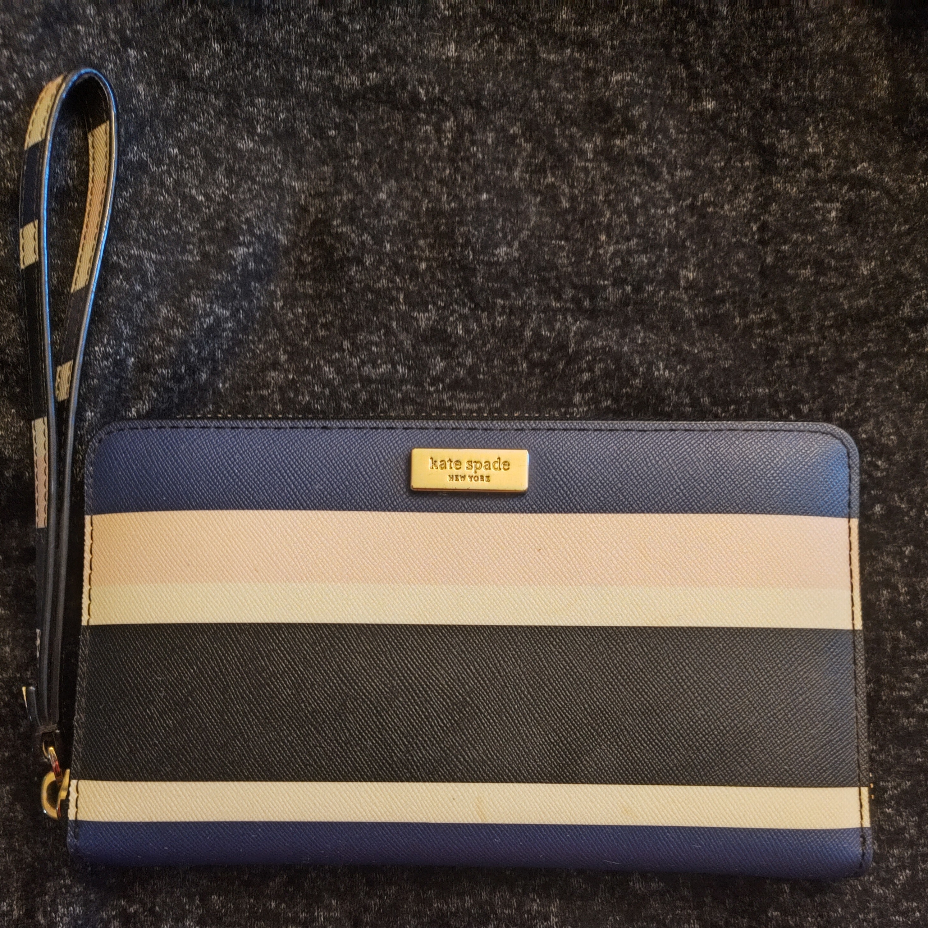 Kate Spade Blue And Cream Striped Wallet
